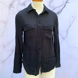 Anthropologie Porridge Black Lightweight Crepe Collared Blouse Shirt Size S
